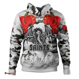 st. george illawarra dragons anzac custom hoodie - poppies flower saint lest we forget hoodie