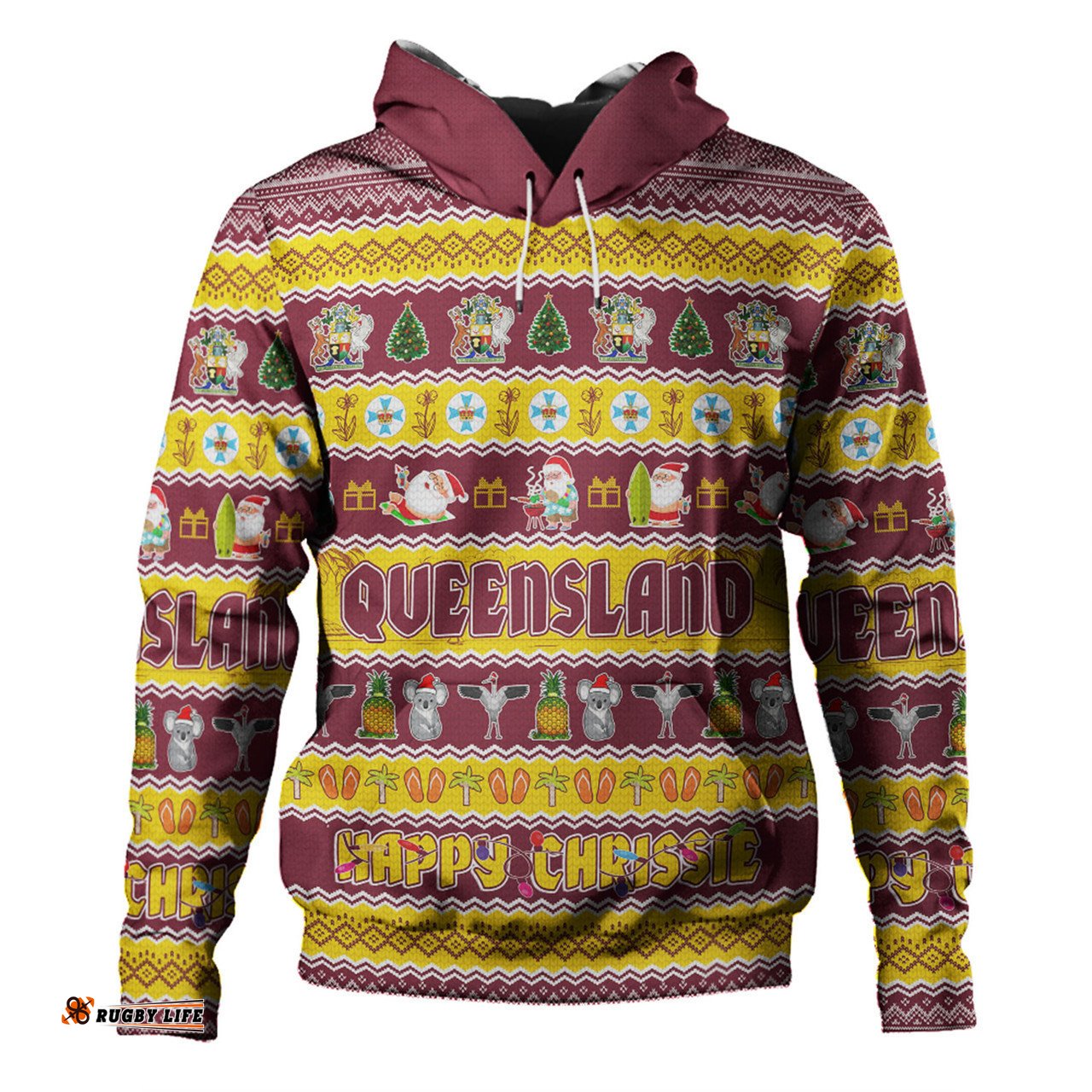 queensland christmas custom hoodie - happy chrissie ugly style hoodie