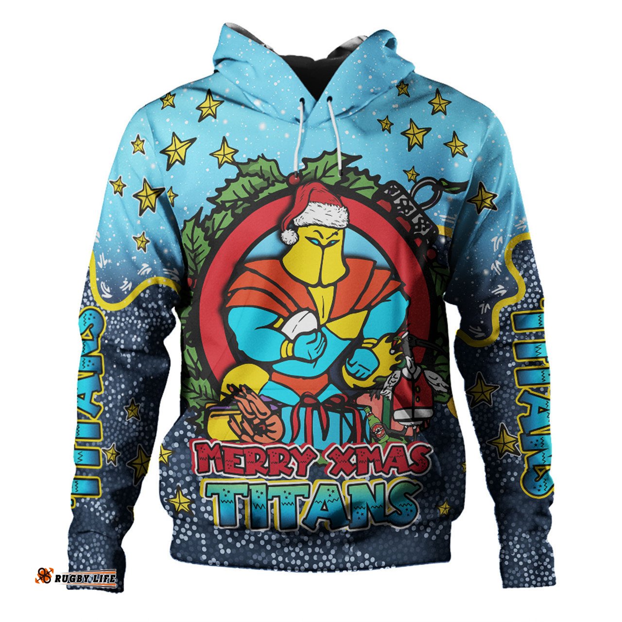 gold coast titans christmas custom hoodie - merry christmas our beloved team with aboriginal dot art pattern hoodie