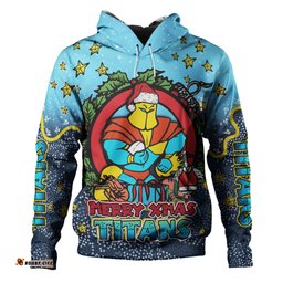 gold coast titans christmas custom hoodie - merry christmas our beloved team with aboriginal dot art pattern hoodie