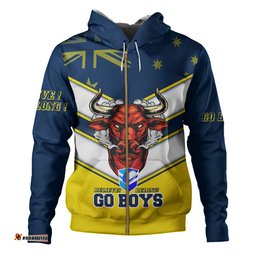 north queensland cowboys hoodie - go boys! north queensland cowboys mascot with australia flag hoodie
