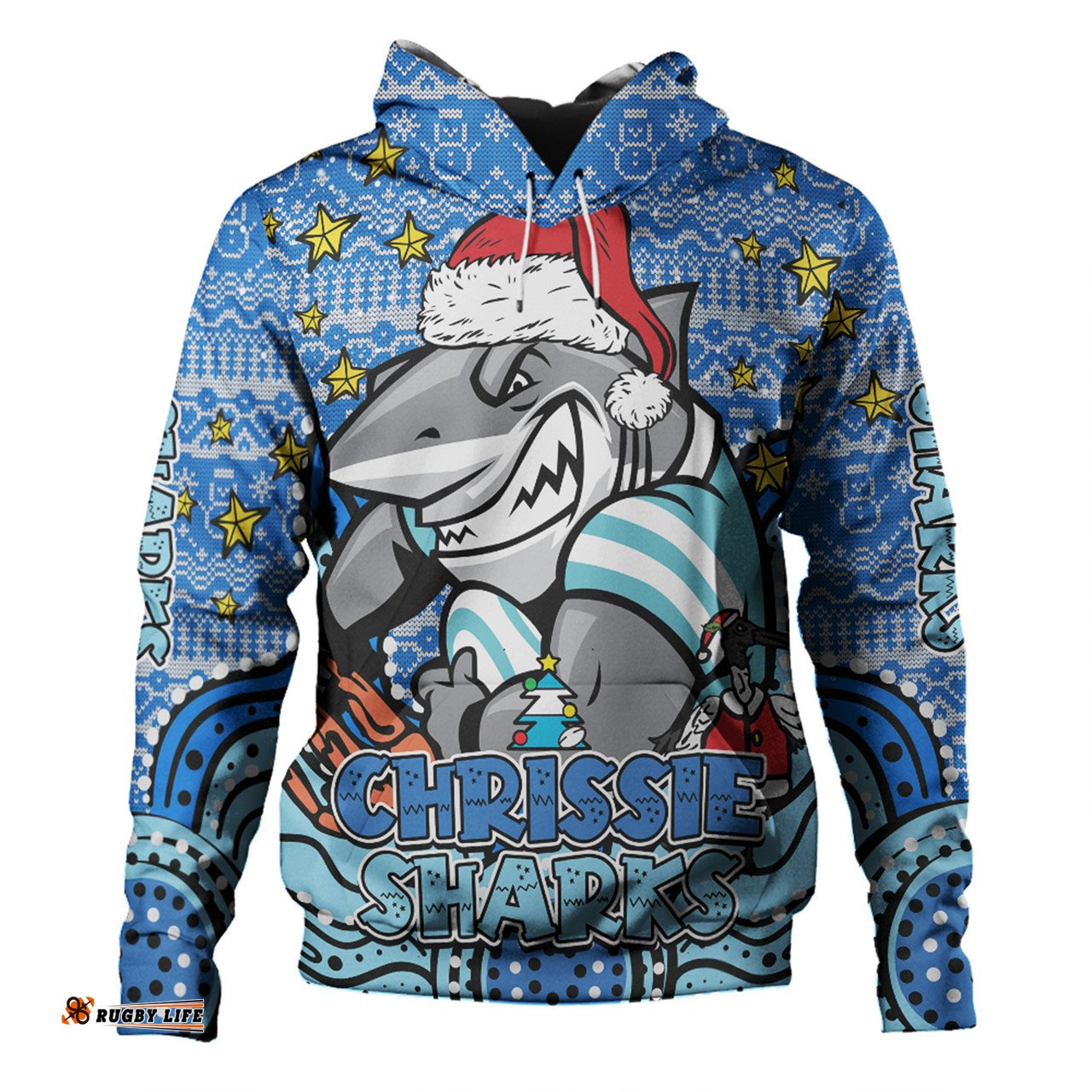 cronulla-sutherland sharks christmas custom hoodie - christmas knit patterns vintage jersey ugly hoodie