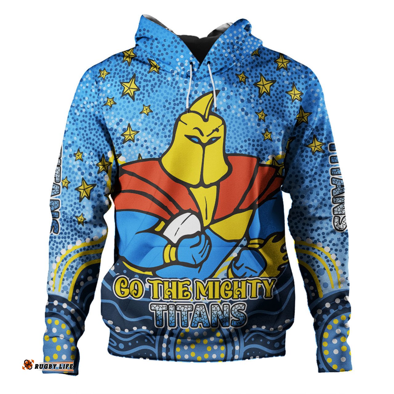 gold coast titans custom hoodie - custom with aboriginal inspired style of dot painting patterns  hoodie