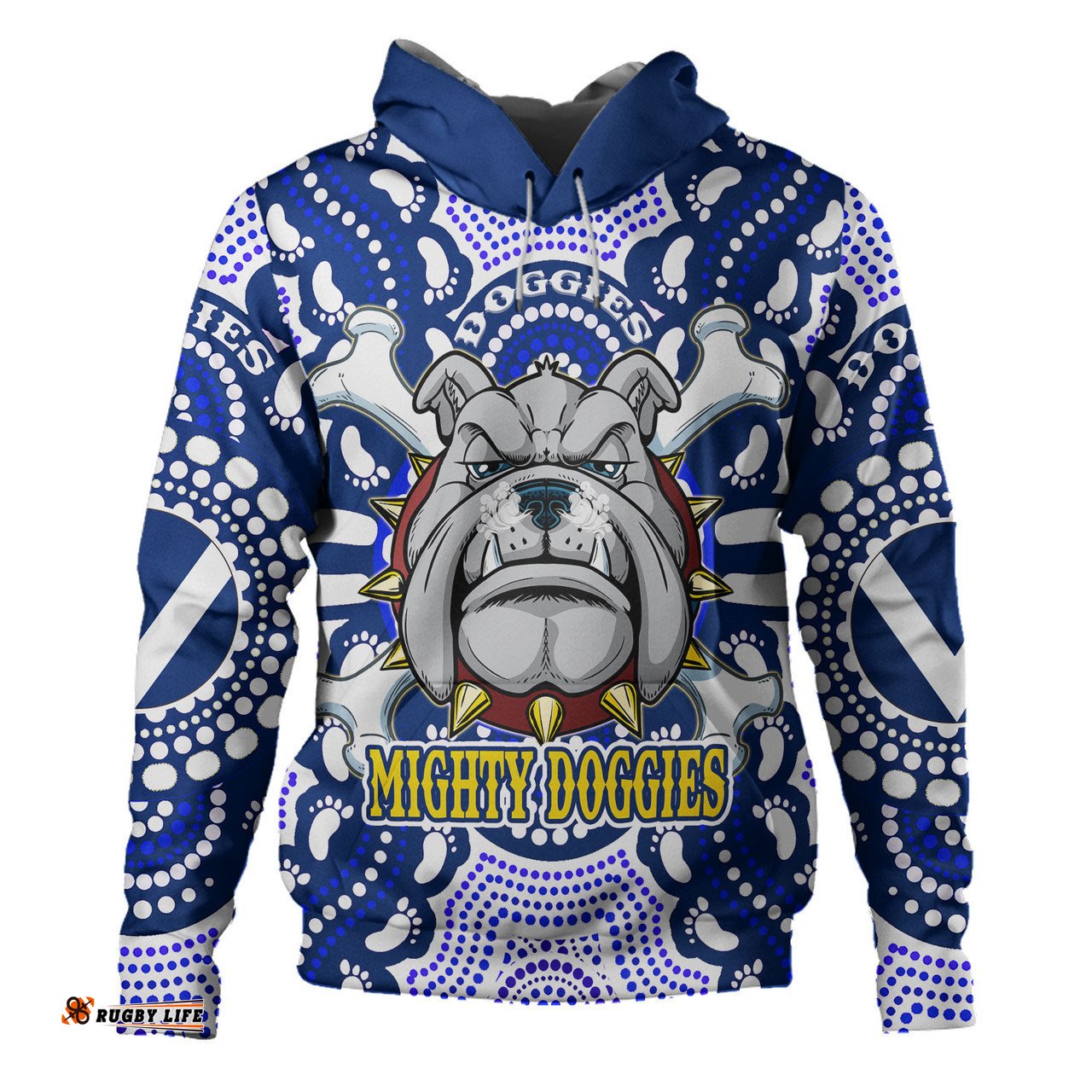 canterbury-bankstown bulldogs custom hoodie - indigenous mighty super berries tribal footprints hoodie