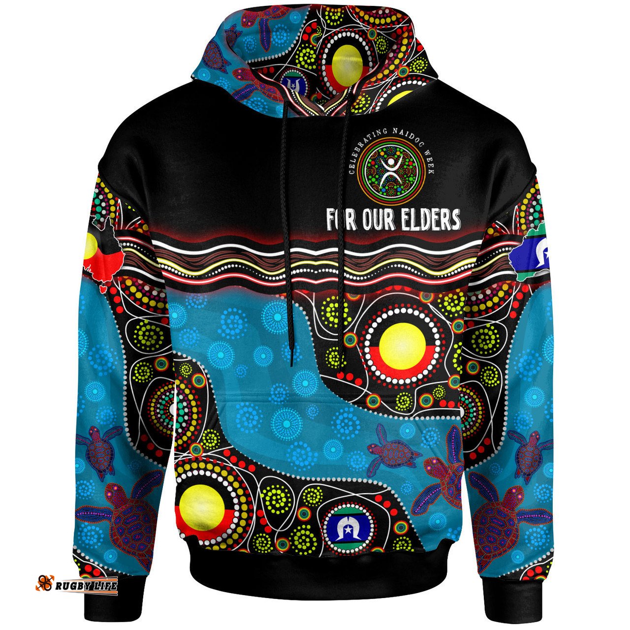 naidoc week hoodie - custom australia culture art with river and tortoise aboriginal inspired dot art hoodie