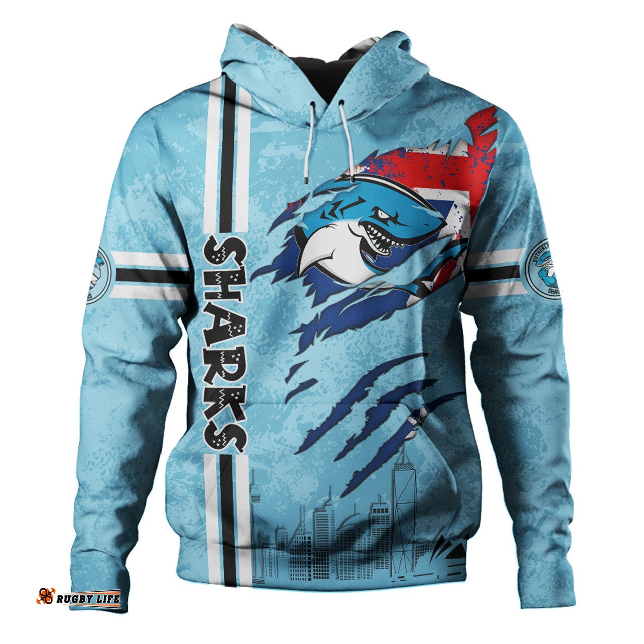 cronulla-sutherland sharks hoodie - happy australia day flag scratch style
