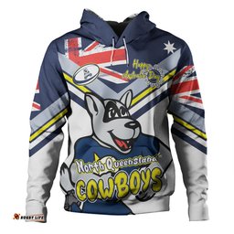 north queensland cowboys hoodie - happy australia day we are one and free v2
