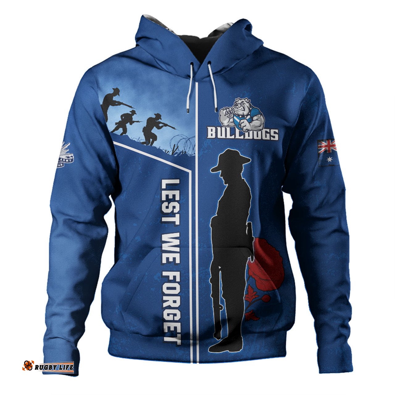 canterbury-bankstown bulldogs hoodie - anzac day lest we forget poppy