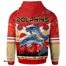 redcliffe dolphins christmas hoodie - custom redcliffe dolphins christmas with ugly pattern and aboriginal inspired hoodie