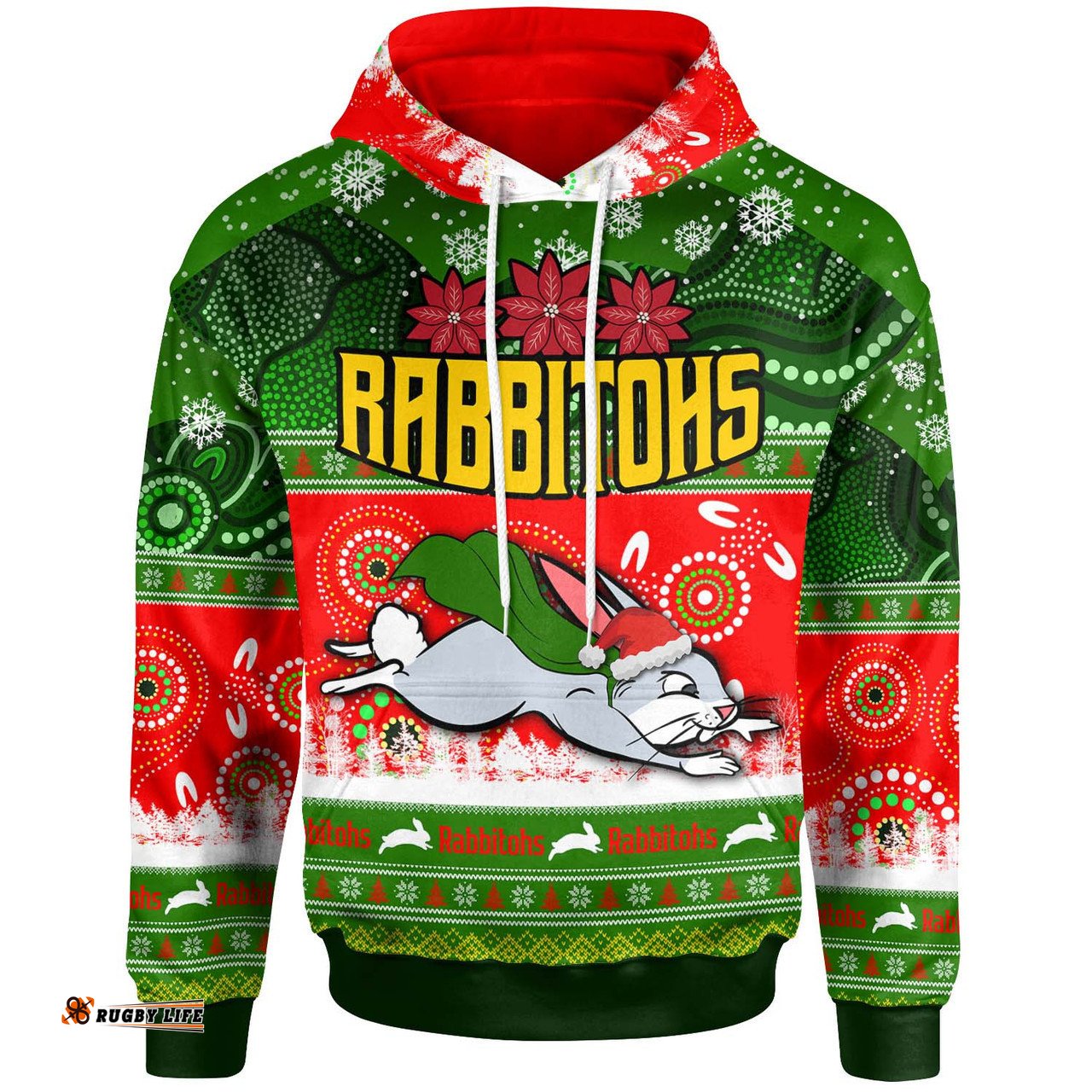 south sydney rabbitohs hoodie - south sydney rabbitohs ugly christmas and aboriginal inspired patterns hoodie