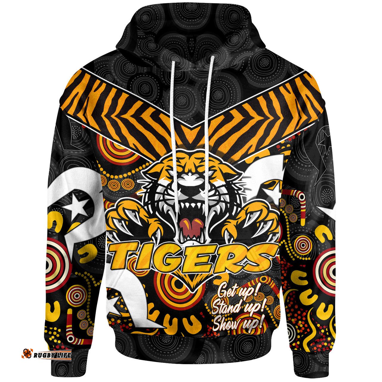 wests tigers hoodie - custom tiger aboriginal inspired pattern naidoc week hoodie