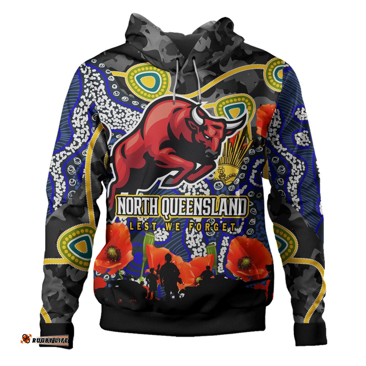 north queensland cowboys custom hoodie - anzac day north queensland cowboys aboriginal inspired culture hoodie