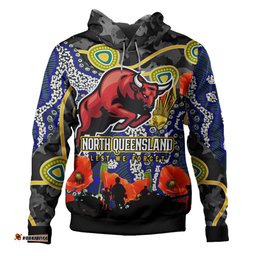 north queensland cowboys custom hoodie - anzac day north queensland cowboys aboriginal inspired culture hoodie