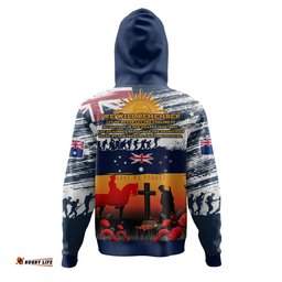 australian and new zealand army corps anzac day custom hoodie - for the fallen, lest we forget