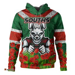 south sydney rabbitohs hoodie - custom souths with anzac poppy hoodie