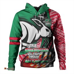 south sydney rabbitohs grand final hoodie - a true champion will fight through anything with polynesian patterns