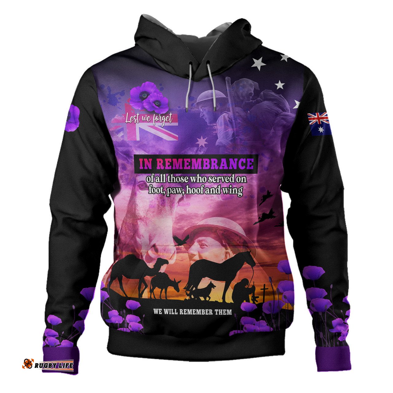 australia war animal memorial custom hoodie - spirit live on purple poppy hoodie
