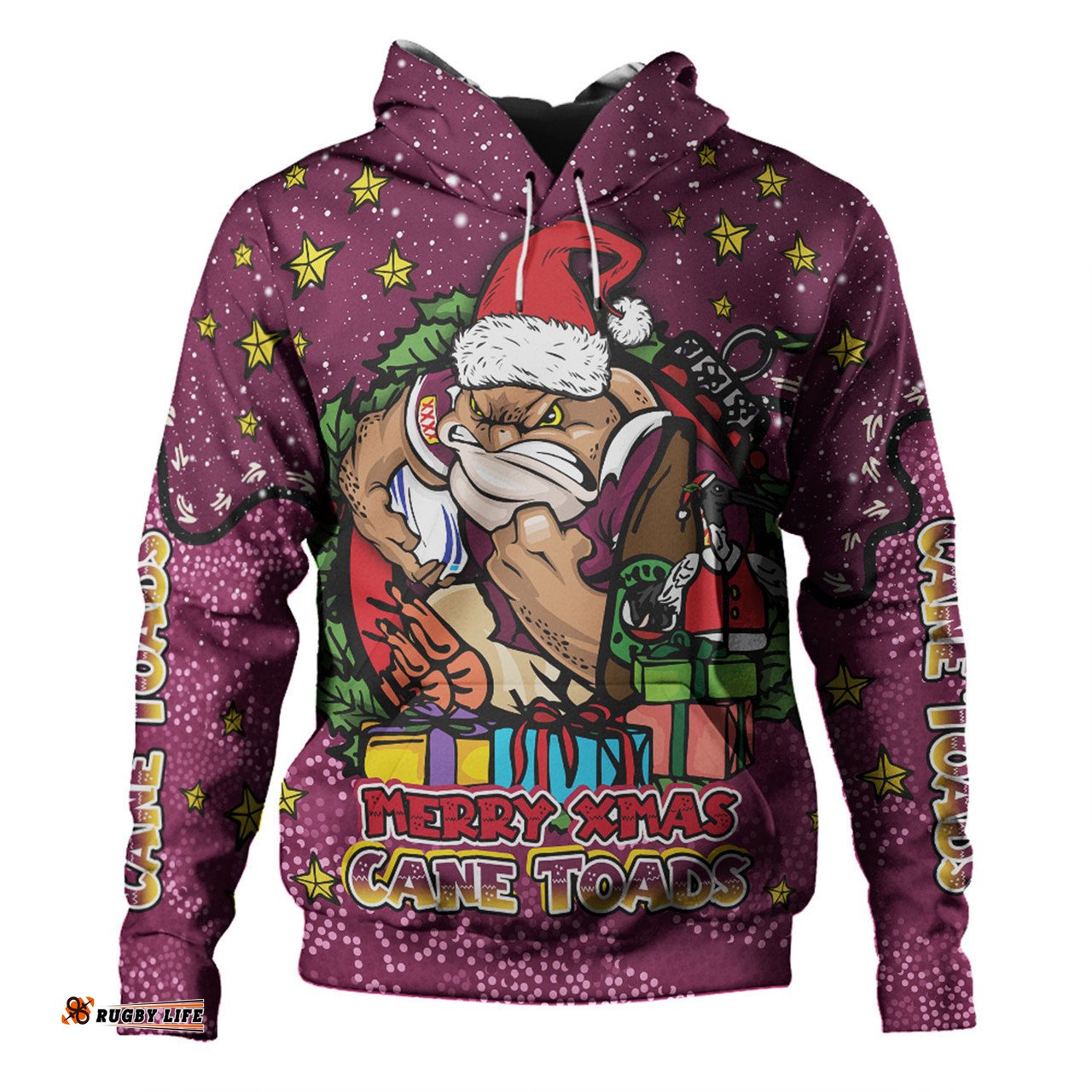 queensland cane toads christmas custom hoodie - merry christmas our beloved team with aboriginal dot art pattern hoodie