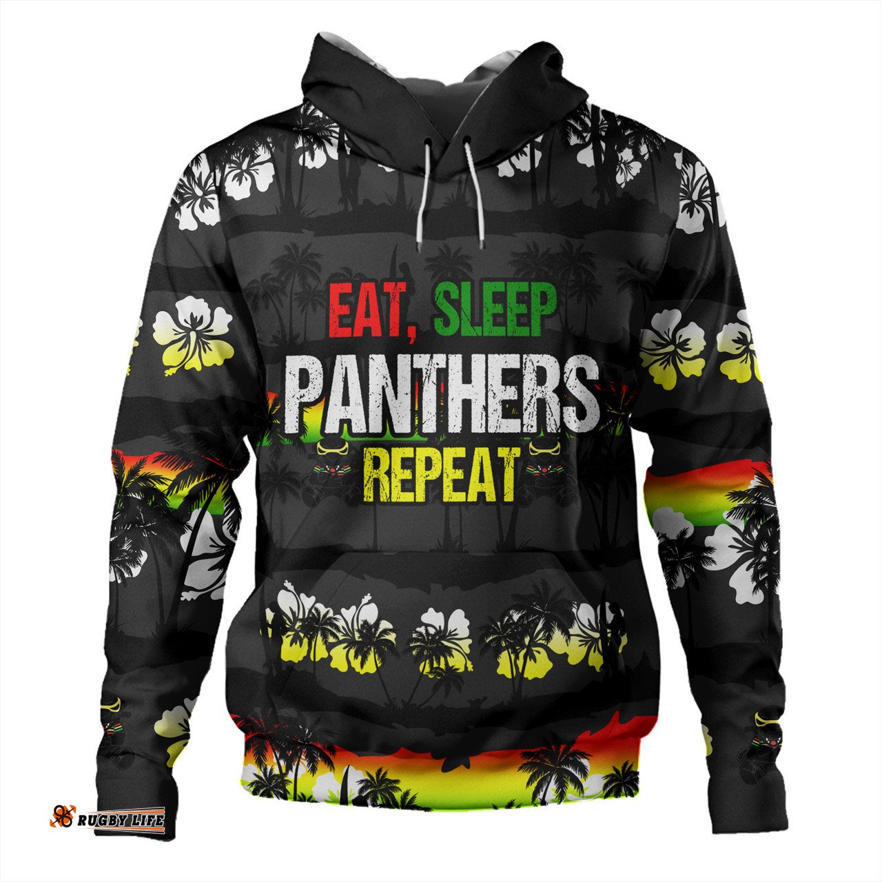penrith panthers hoodie - eat sleep repeat with tropical patterns