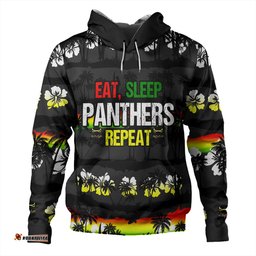 penrith panthers hoodie - eat sleep repeat with tropical patterns