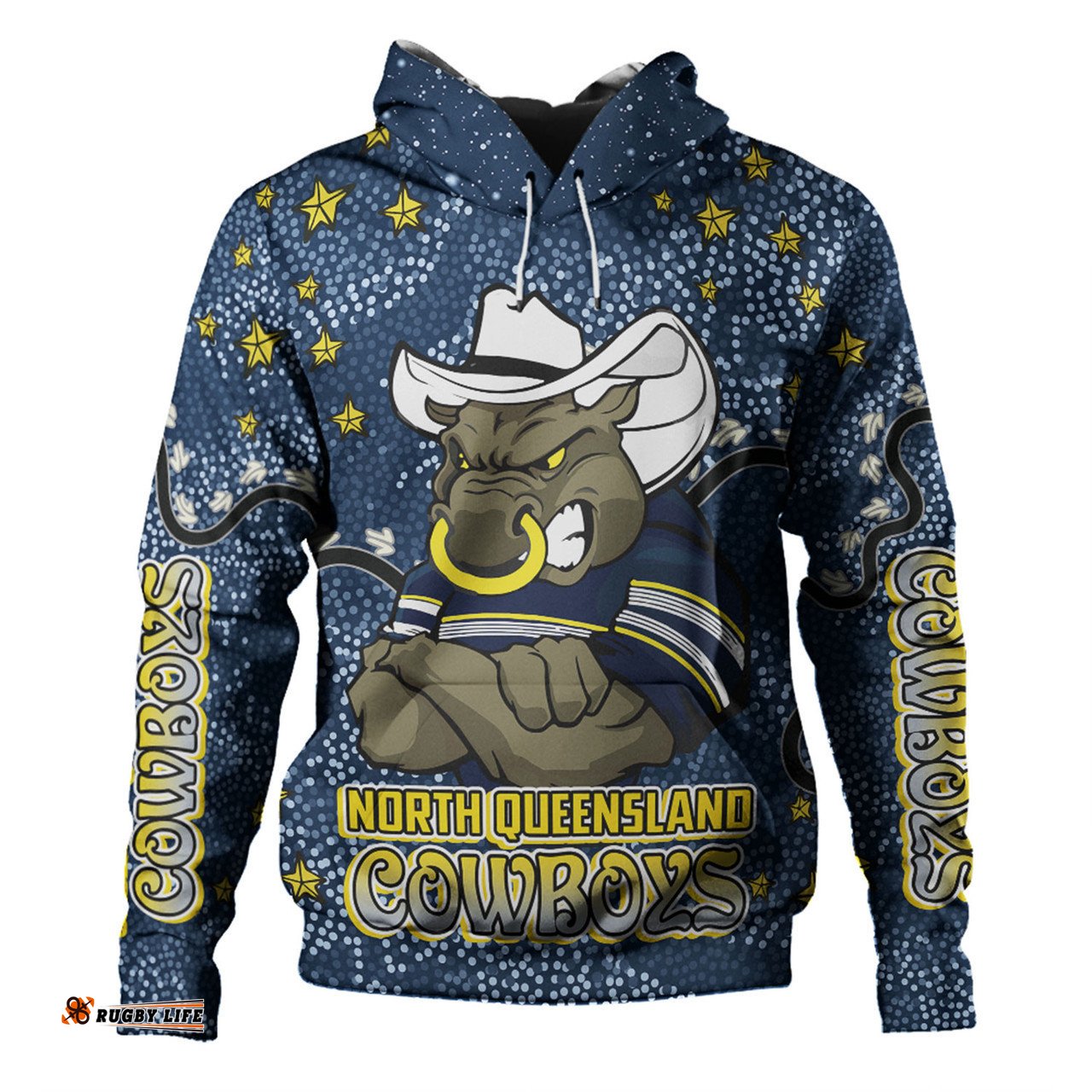 north queensland cowboys custom hoodie - team with dot and star patterns for tough fan hoodie