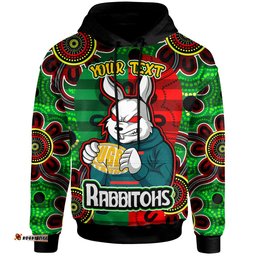 south sydney rabbitohs hoodie - south sydney rabbitohs with ball aboriginal inspired style of dot painting patterns custom hoodie