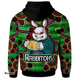 south sydney rabbitohs hoodie - south sydney rabbitohs with ball aboriginal inspired style of dot painting patterns custom hoodie