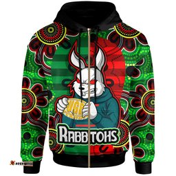 south sydney rabbitohs hoodie - south sydney rabbitohs with ball aboriginal inspired style of dot painting patterns custom hoodie