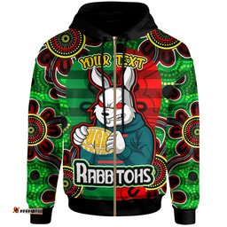 south sydney rabbitohs hoodie - south sydney rabbitohs with ball aboriginal inspired style of dot painting patterns custom hoodie