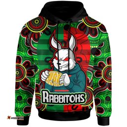 south sydney rabbitohs hoodie - south sydney rabbitohs with ball aboriginal inspired style of dot painting patterns custom hoodie