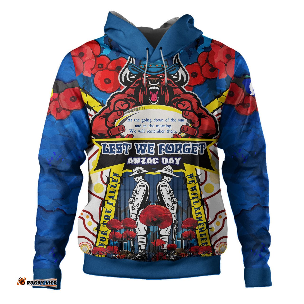 north queensland cowboys anzac custom hoodie - north queensland cowboys anzac day commemoration poppy flower