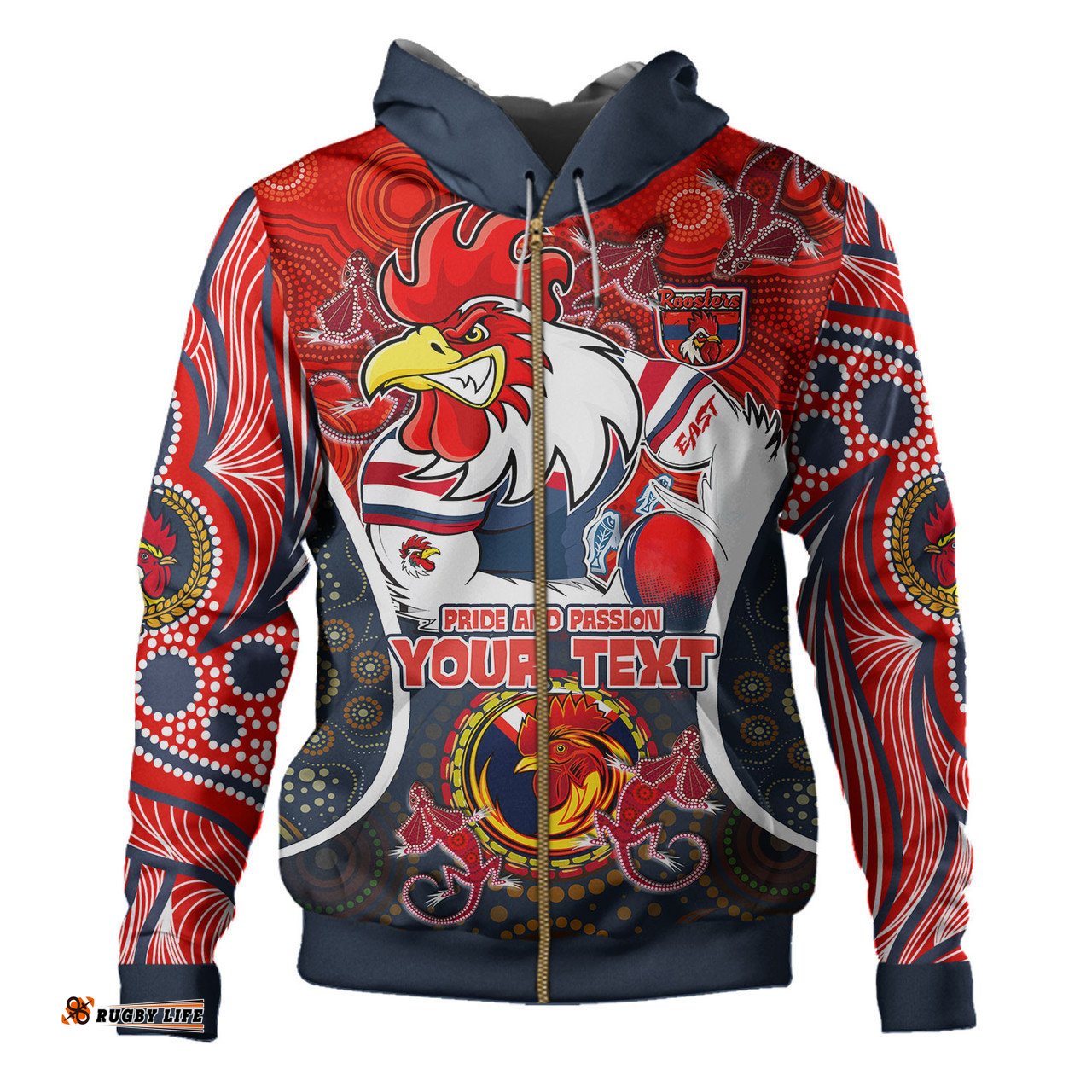 sydney roosters custom hoodie - go mighty easts pride and passion aboriginal inspired hoodie