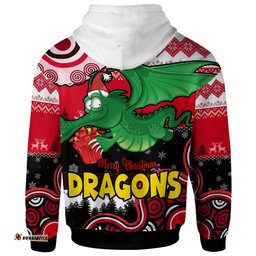 st. george illawarra dragons christmas hoodie - custom dragon aboriginal inspired xmas hoodie