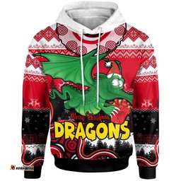 st. george illawarra dragons christmas hoodie - custom dragon aboriginal inspired xmas hoodie