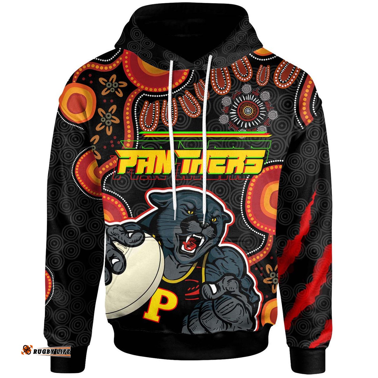 penrith panthers hoodie - custom penrith panthers aboriginal inspired with ball indigenous style of dot painting traditional