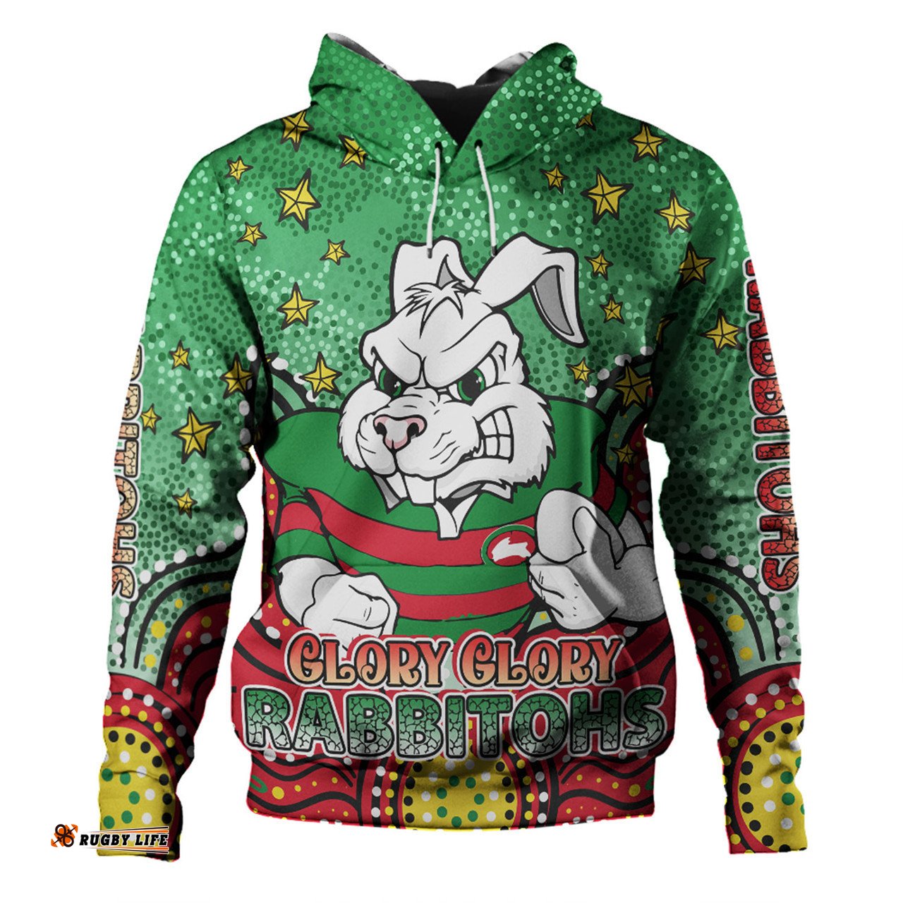south sydney rabbitohs hoodie - custom with aboriginal inspired style of dot painting patterns  hoodie