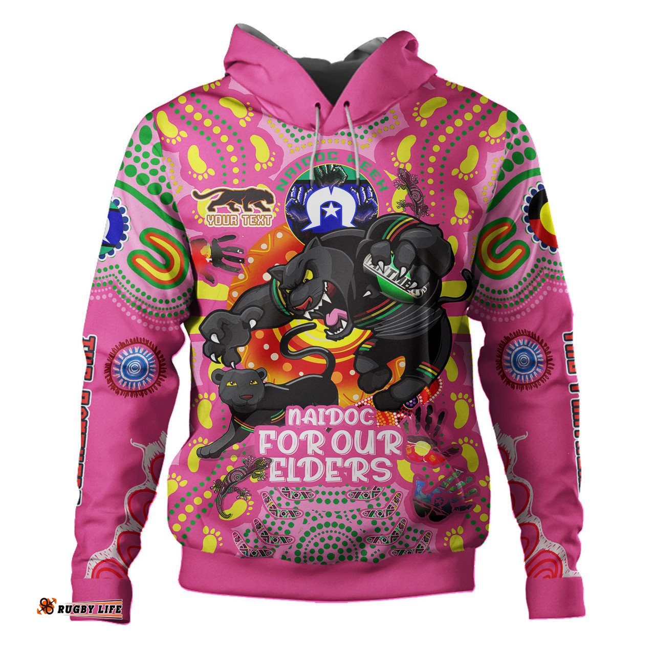 penrith panthers naidoc week custom hoodie - go mighty penrith panthers naidoc for our elders pink hoodie
