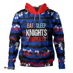 newcastle knights sport hoodie - eat sleep repeat with tropical patterns