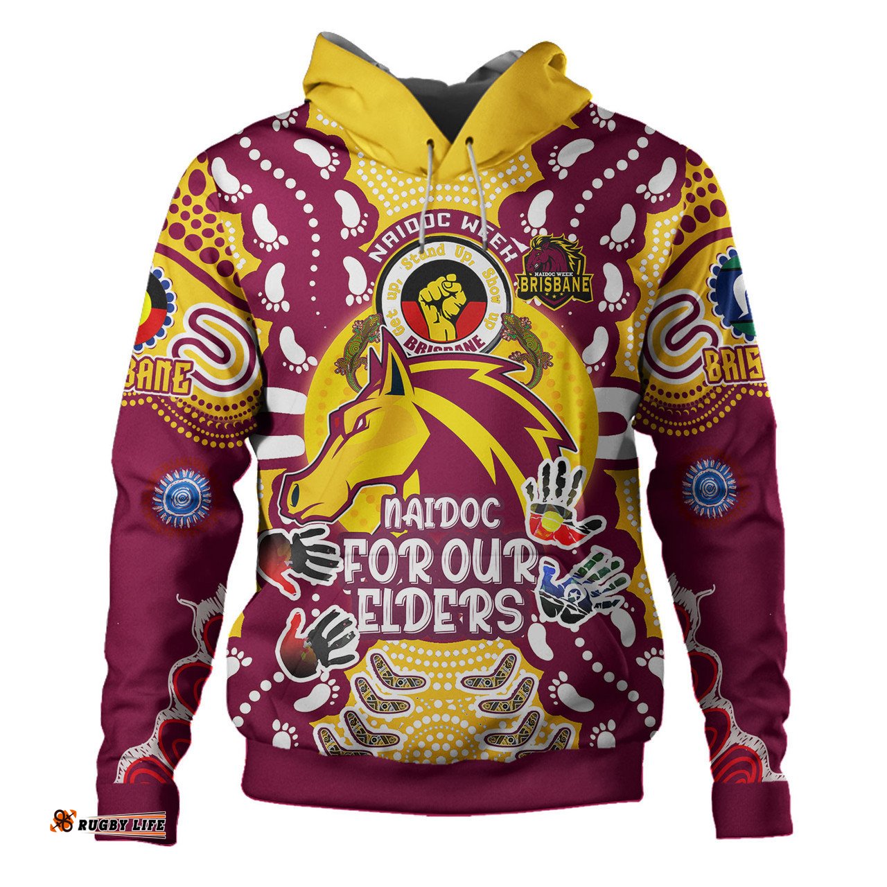 brisbane broncos naidoc week hoodie - custom brisbane broncos naidoc week for our elders aboriginal inspired hoodie