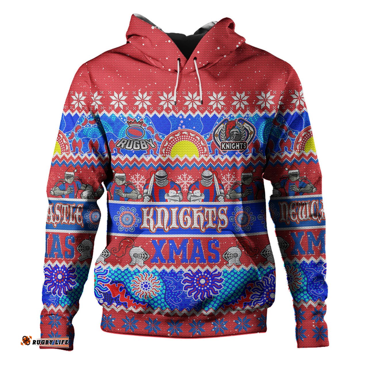 newcastle knights christmas aboriginal custom hoodie - indigenous knitted ugly xmas style hoodie