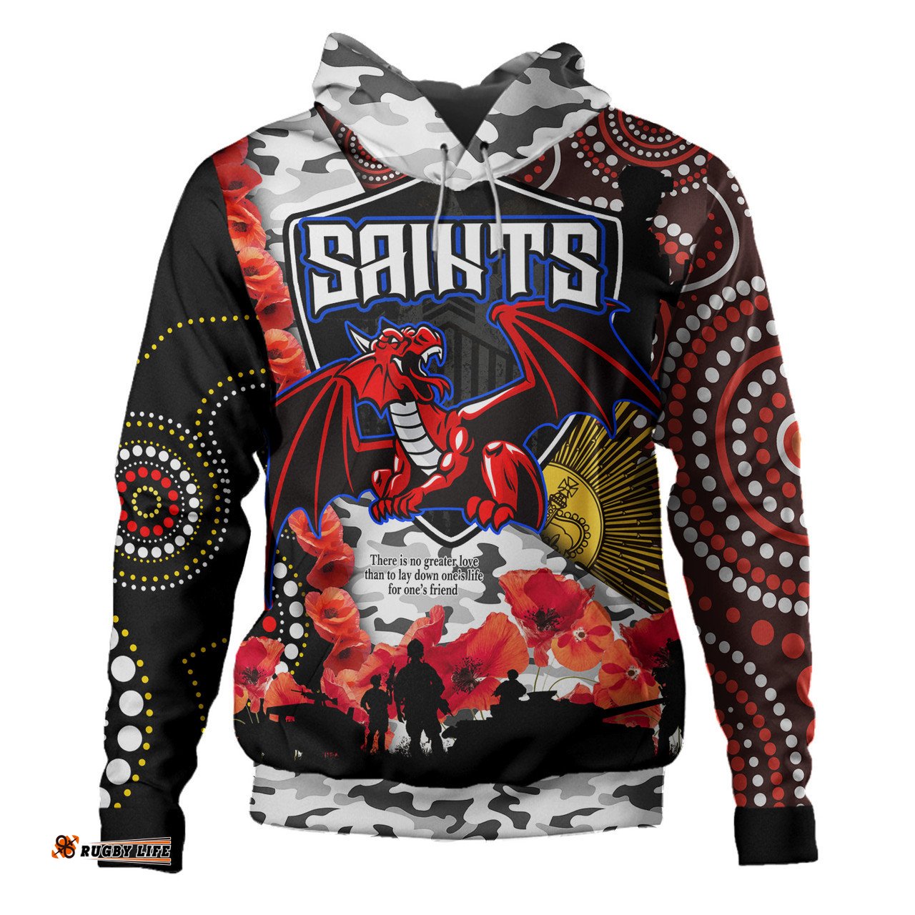 australia illawarra and st george anzac hoodie - aboriginal inspired pattern anzac flowers hoodie