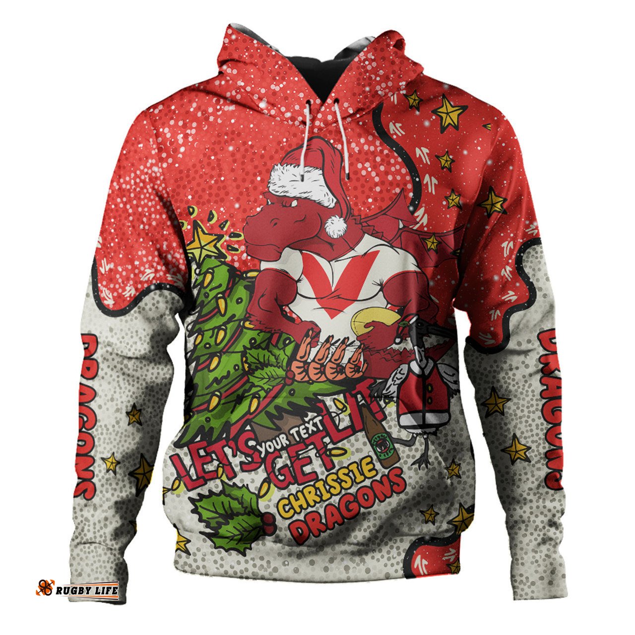 st. george illawarra dragons christmas custom hoodie - let's get lit chrisse pressie hoodie