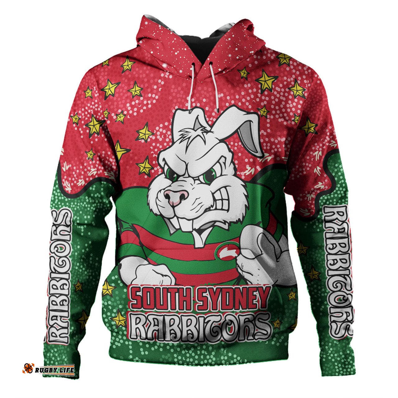 south sydney rabbitohs hoodie - team with dot and star patterns for tough fan hoodie