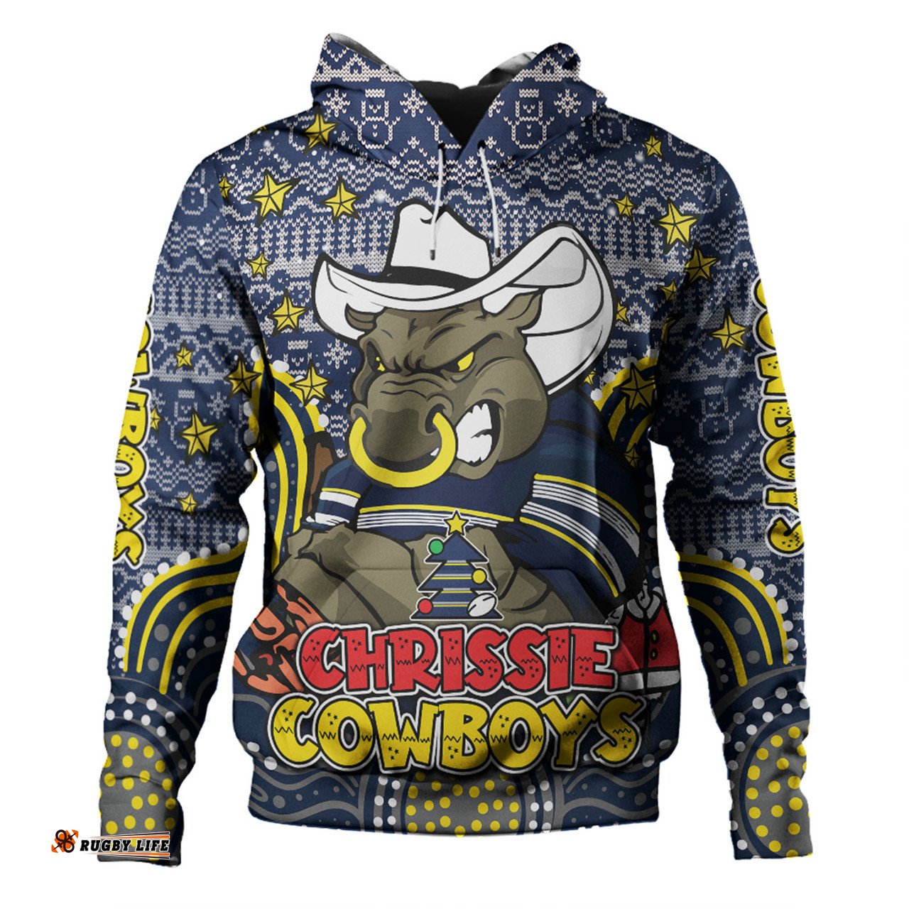 north queensland cowboys christmas custom hoodie - christmas knit patterns vintage jersey ugly hoodie