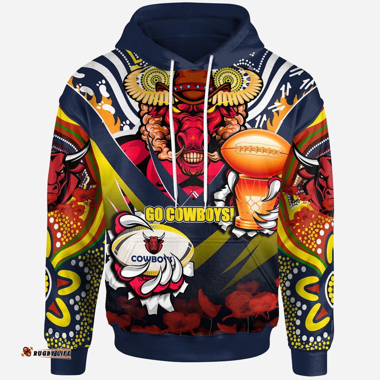north queensland cowboys premierships hoodie - custom "go north queensland cowboys!" champion claw scratch culture hoodie