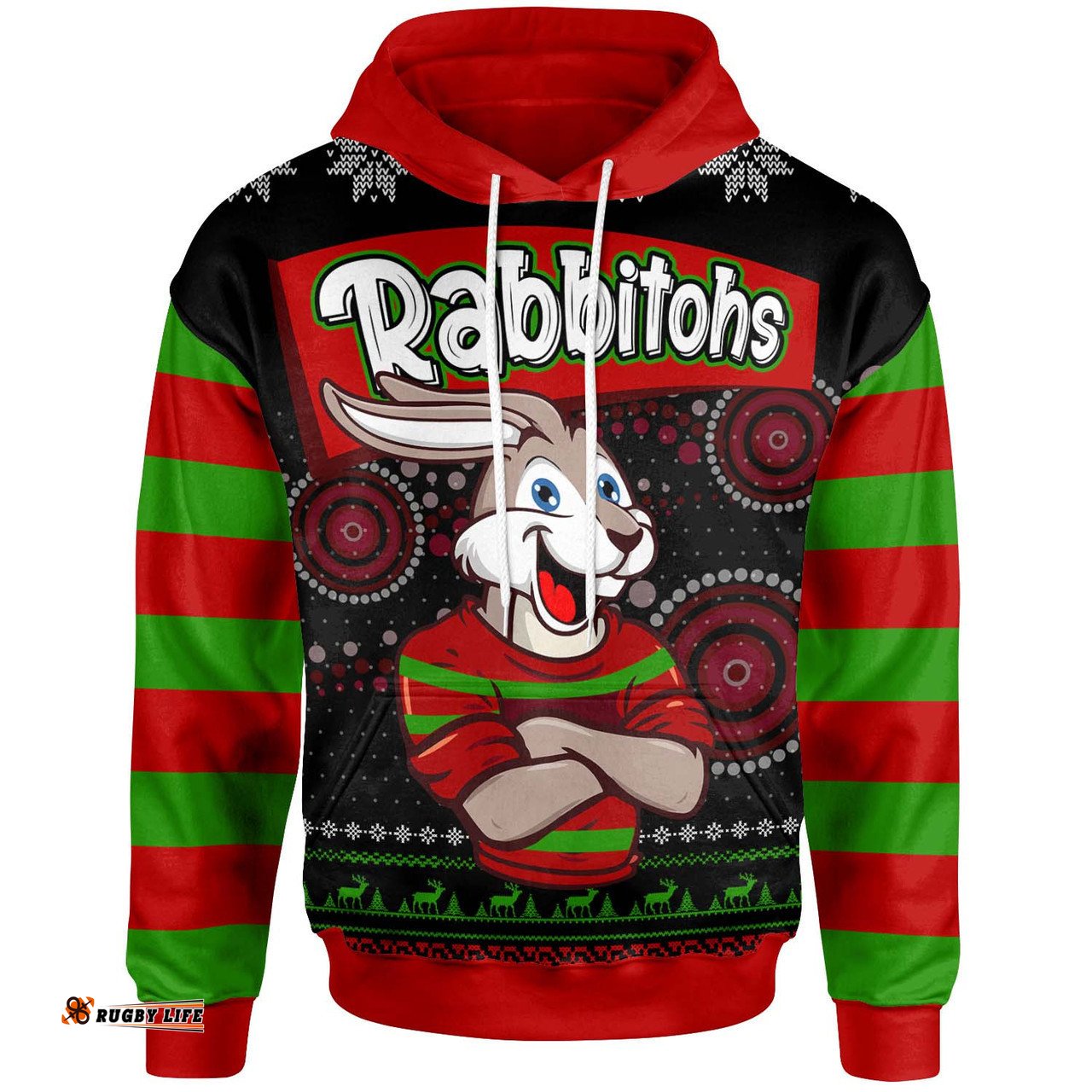 south sydney rabbitohs hoodie - south sydney rabbitohs ugly christmas knitted hoodie