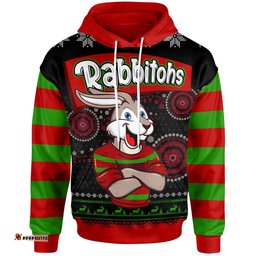 south sydney rabbitohs hoodie - south sydney rabbitohs ugly christmas knitted hoodie