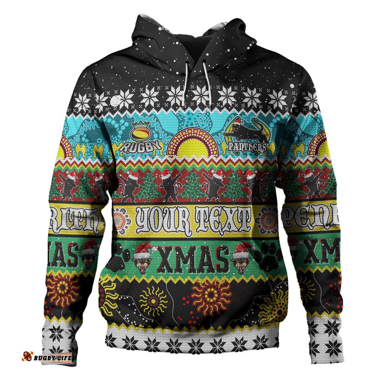 penrith panthers christmas aboriginal custom hoodie - indigenous knitted ugly xmas style hoodie