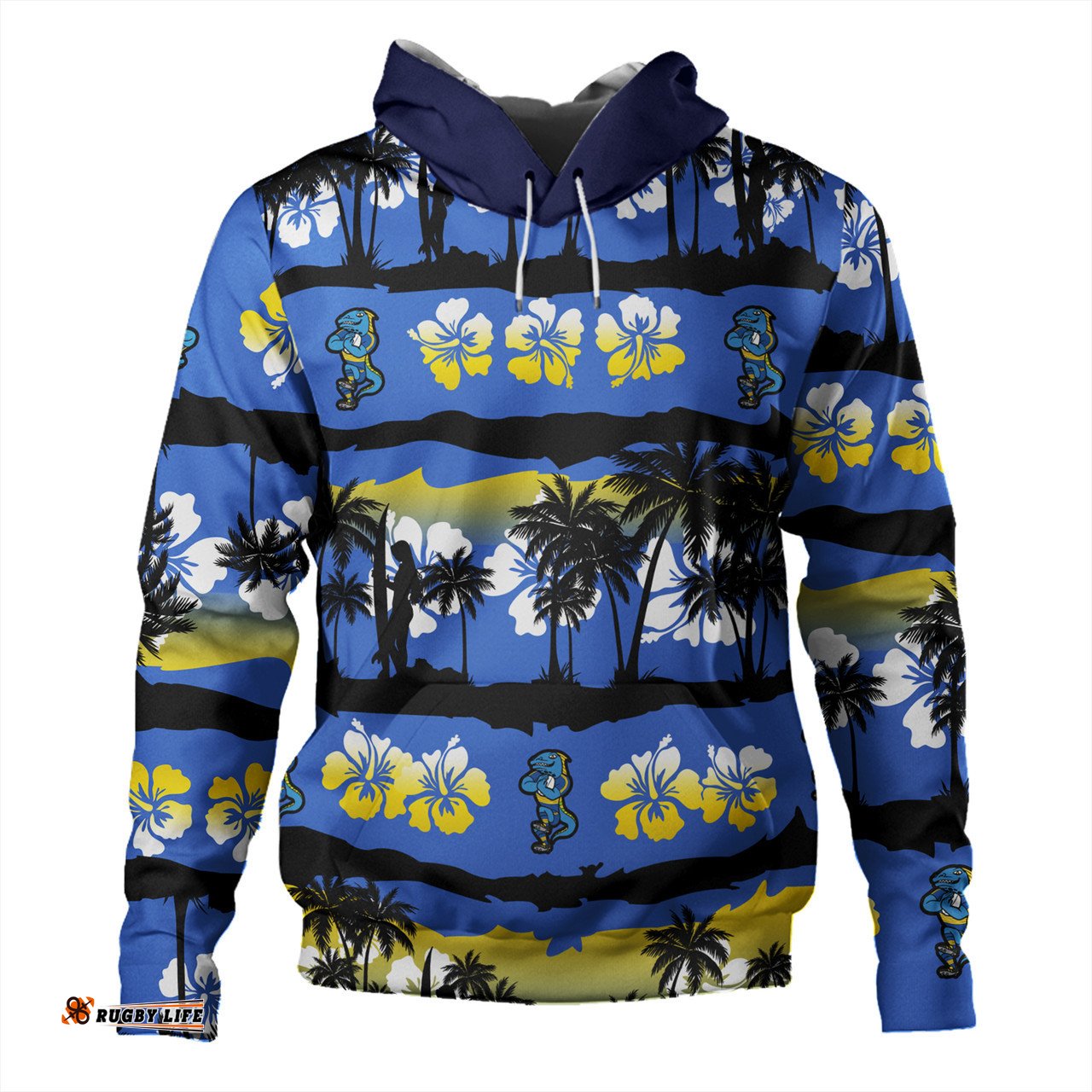 parramatta eels sport hoodie - tropical hibiscus and coconut trees