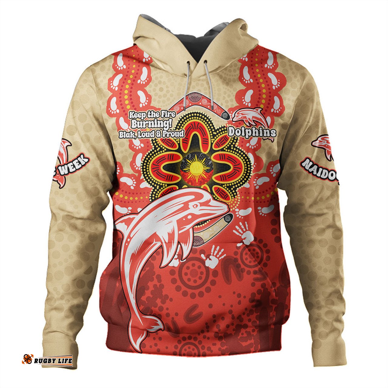 redcliffe dolphins hoodie aboriginal inspired naidoc symbol pattern